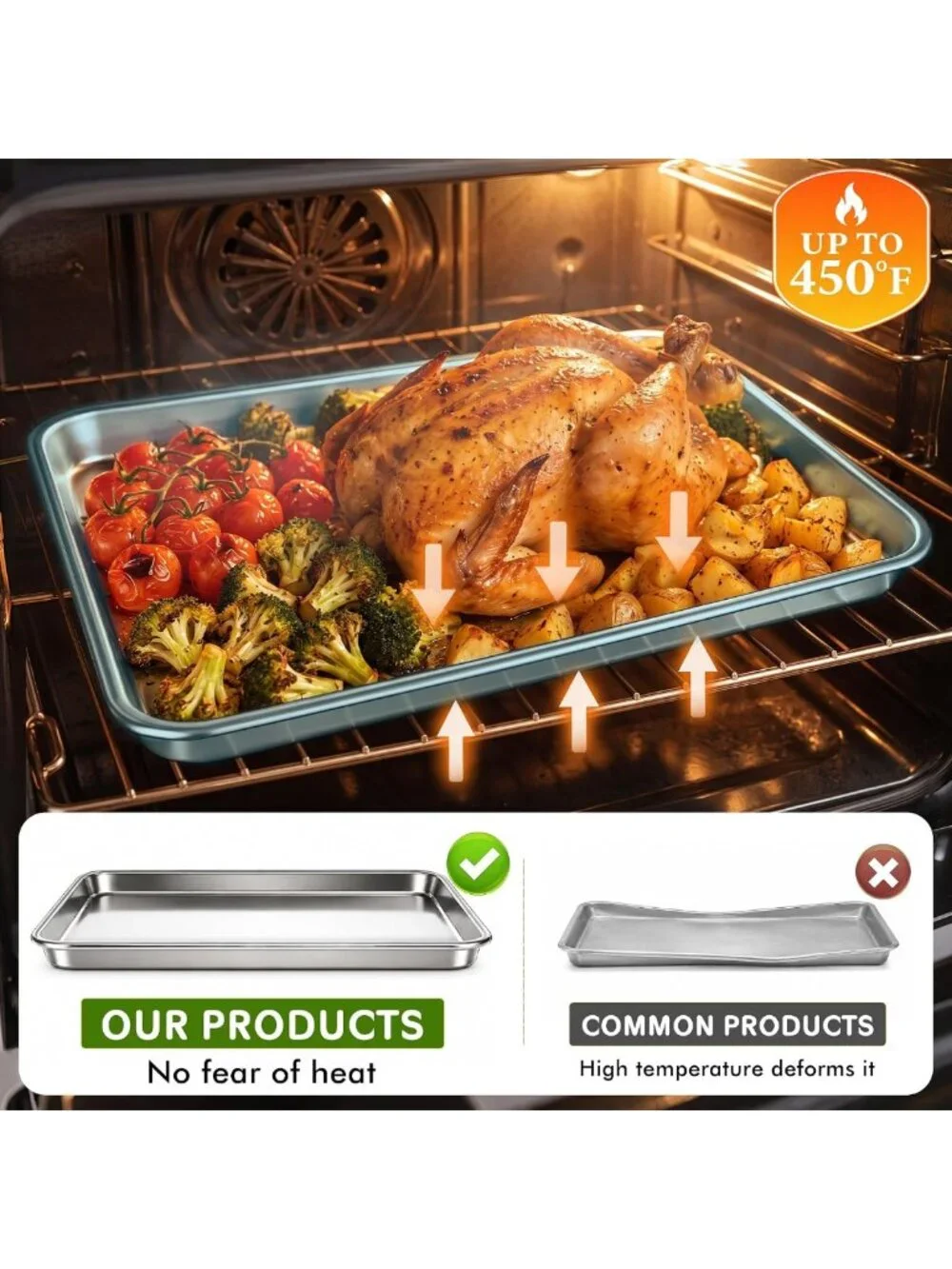 Set of 2 Stainless Steel Baking Sheets - Nonstick, Heavy Duty, 18x13 Inch Oven